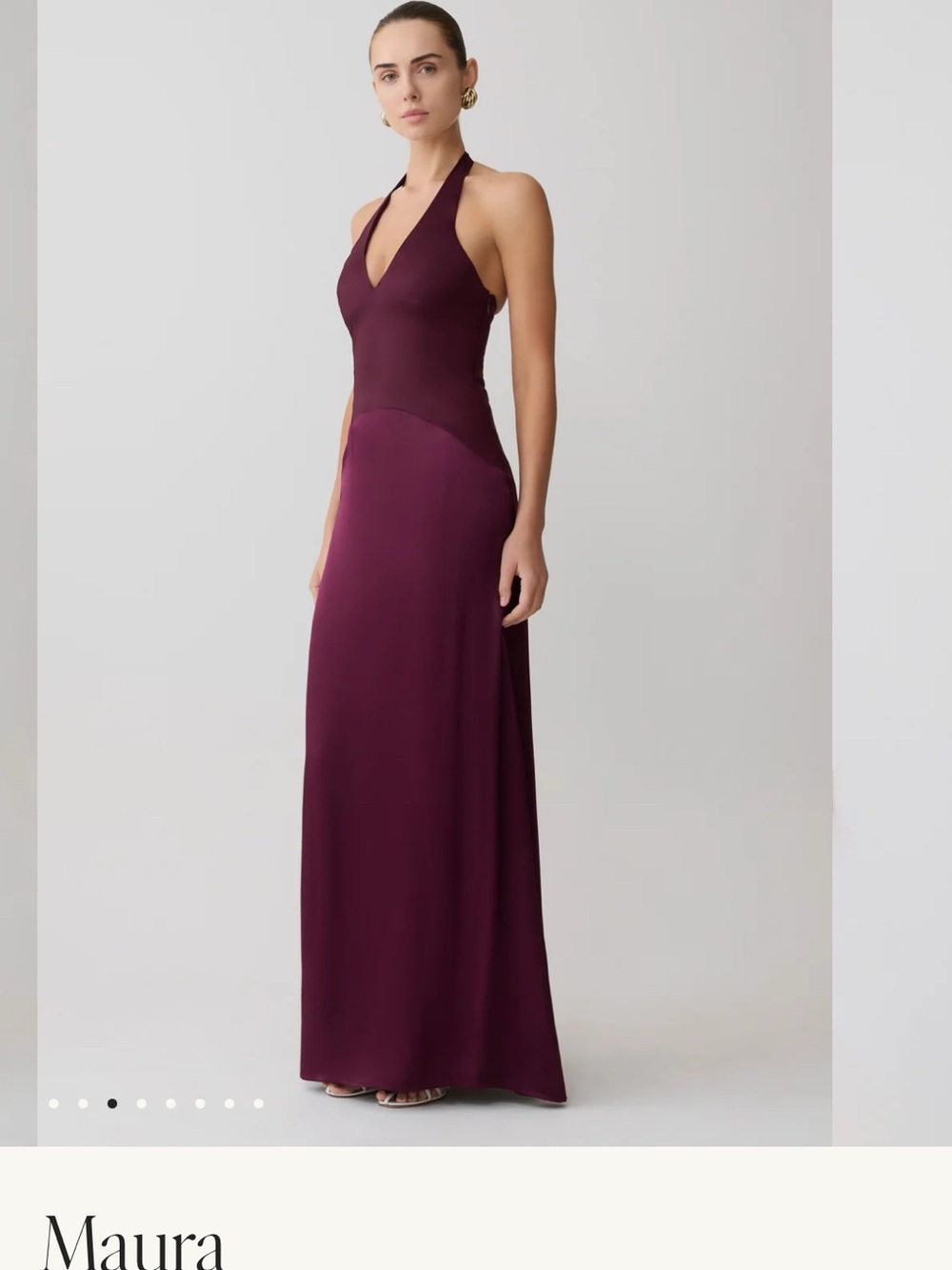 Meski Maura Taffeta and Satin Halter Maxi Dress in Wine